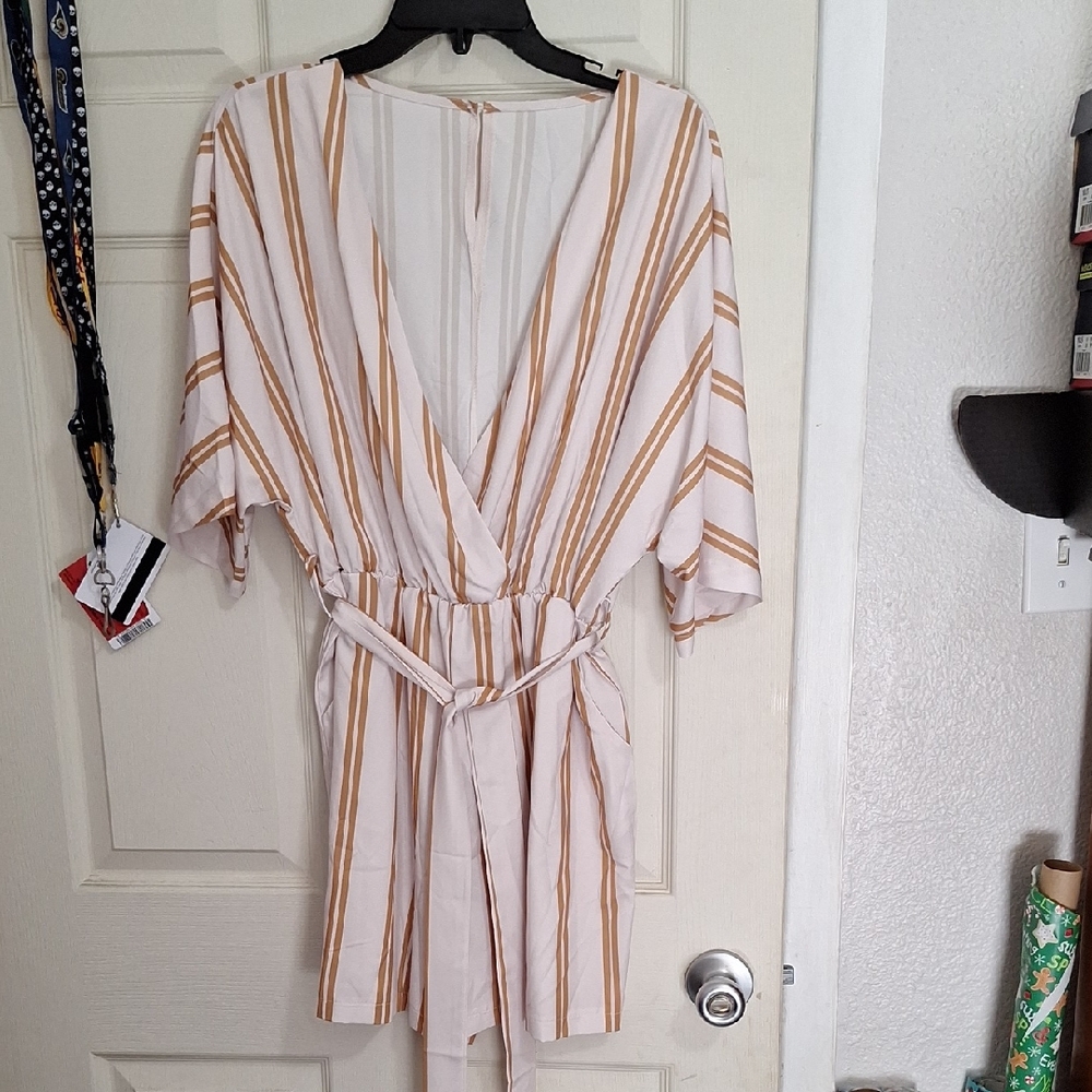 SHEIN Cream Wrap Jumpsuit with Tie Front